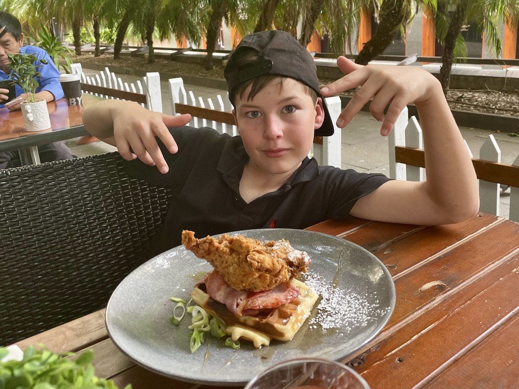 Alex with breakfast