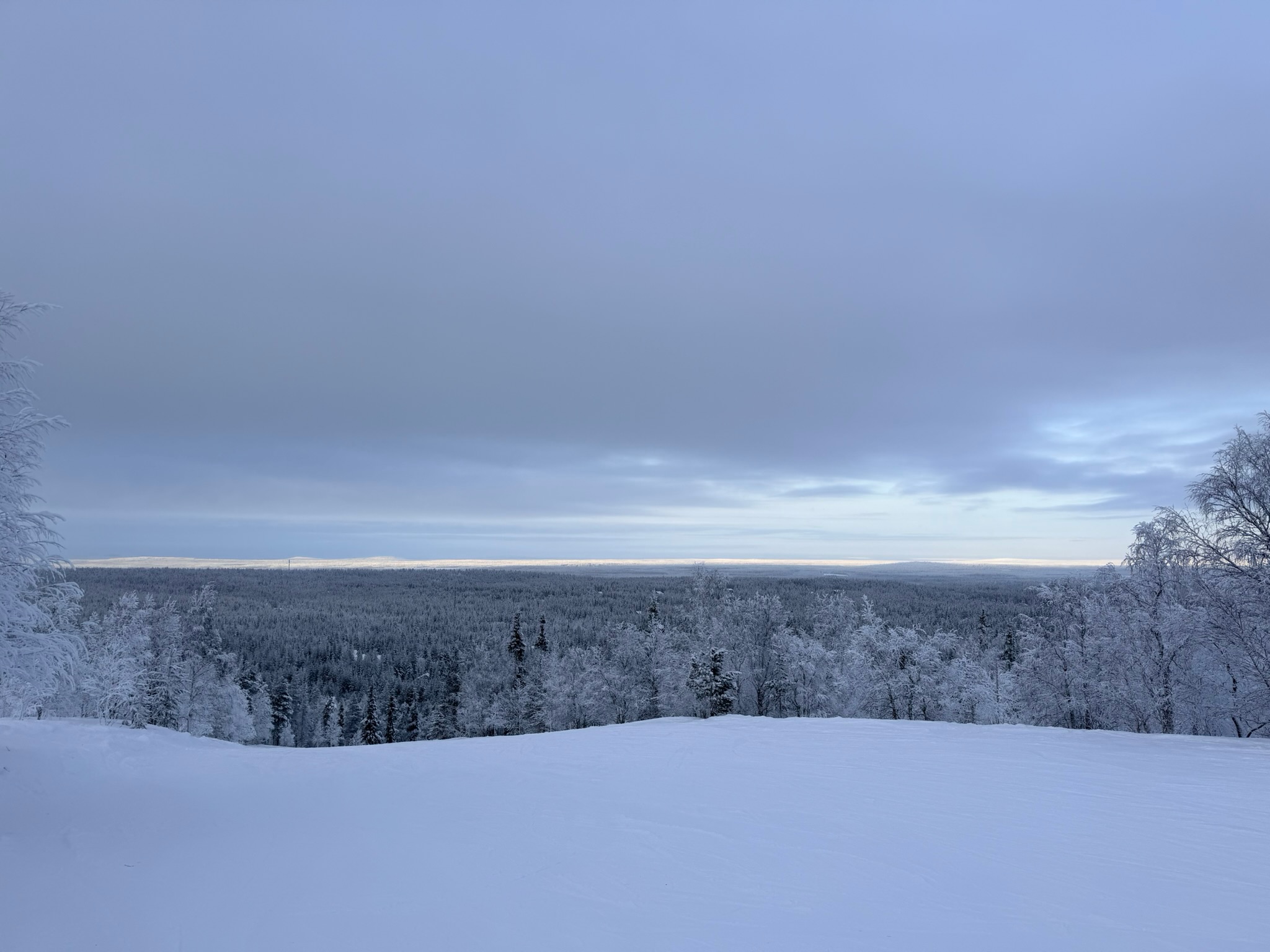 View from the top — overcast sky but that endless Lapland wilderness is something else