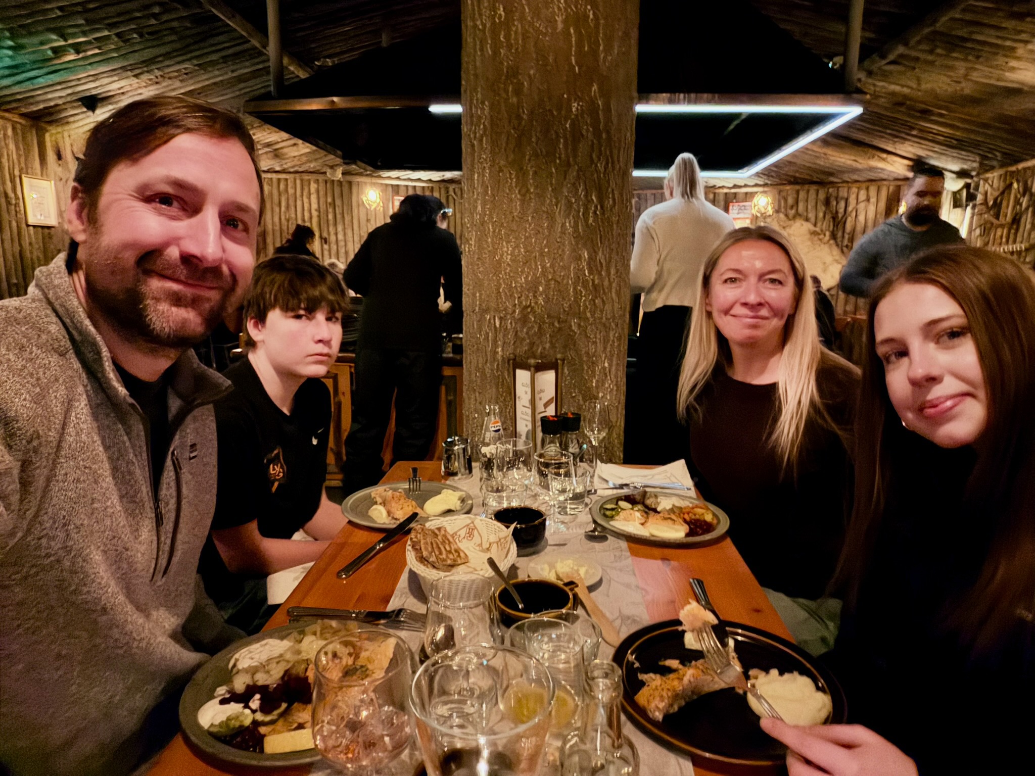The four of us at dinner — very happy after a brilliant day
