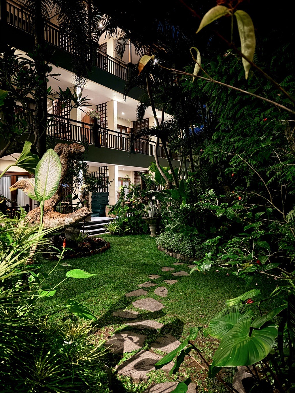 Our hotel garden in Ubud at night
